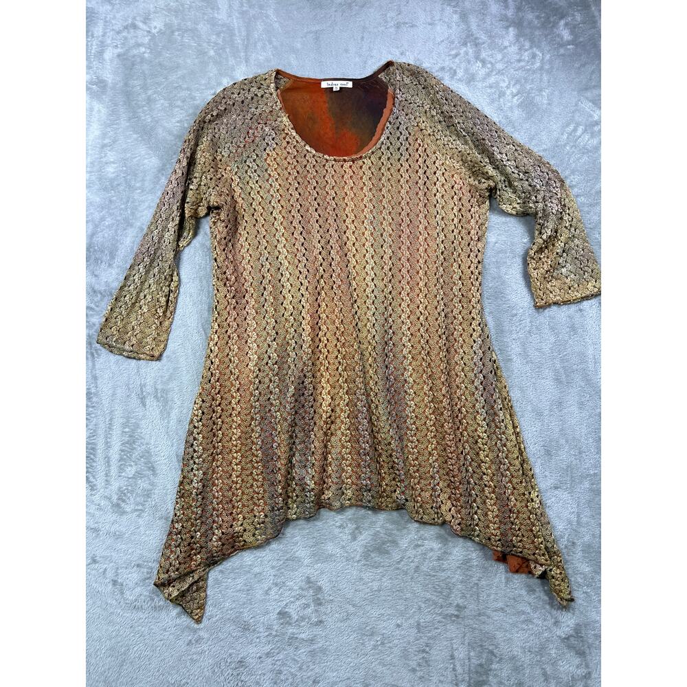 Indigo Soul Gypsy Crochet Tunic Top XL Boho Lagenlook Layered Sharkbite Hem - Picture 5 of 9